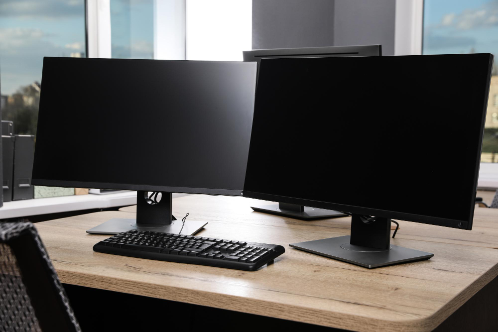 bureau de télétravail avec deux écrans